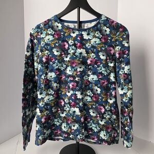Talbots Multicolor Floral Print Long Sleeve Tee Blue & Pink Size S
